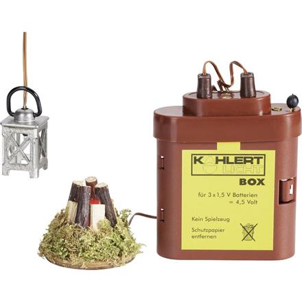 Kahlert 20102 Krippenlicht-Set mit Lagerfeuer LED, Laterne LED, Batteriebox mit Steckkappe