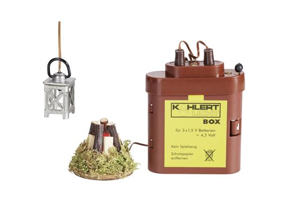 Kahlert 20102 Krippenlicht-Set mit Lagerfeuer LED, Laterne LED, Batteriebox mit Steckkappe