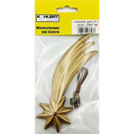 Kahlert 23647 Holzkomet gold mit Licht, 15 cm