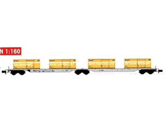 Kato SBB Tragwagen grau mit 4 Post-Containern