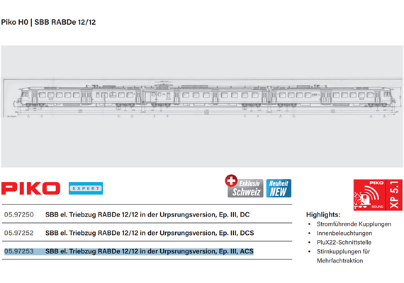 PIKO 97253 SBB Triebzug RABDe 12/12 3-teilig MIRAGE, rot, Ep. III, ACS | Bild 2