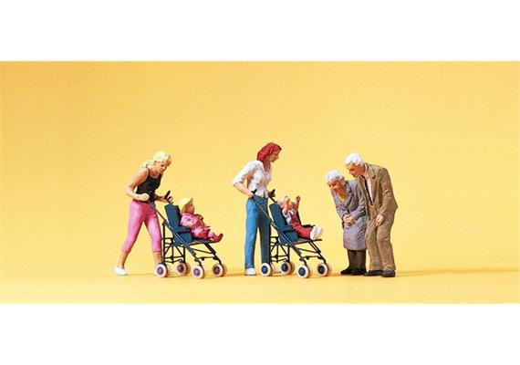 Preiser 10493 Mütter & Kinder im Kinderwagen - H0 (1:87)