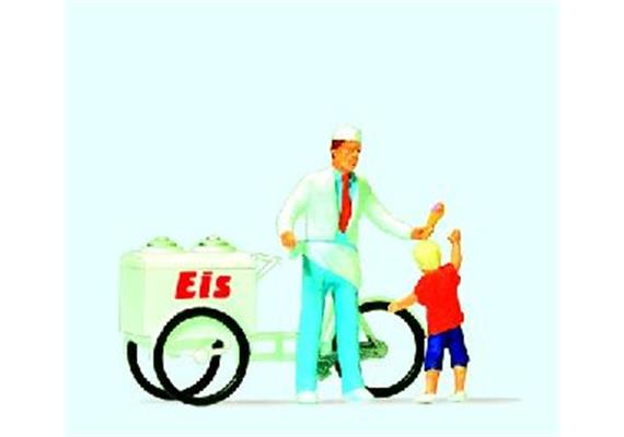 Preiser Eisverkäufer mit Eiswagen und Kind HO
