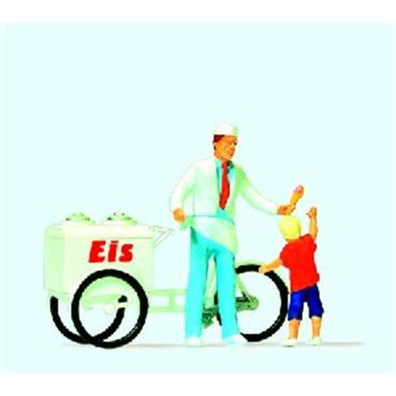 Preiser Eisverkäufer mit Eiswagen und Kind HO