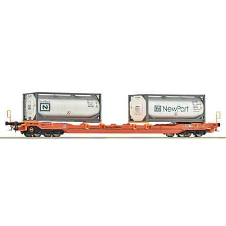 Roco 6600275 Taschenwagen T5, Wascosa, 2 Tankcontainern der Spedition NewPort - H0