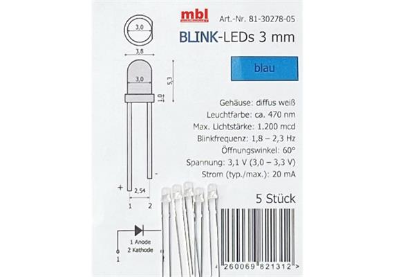 Tams 81-30278-05 Blink-LEDs 3 mm, blau, 5 Stück | Bild 1