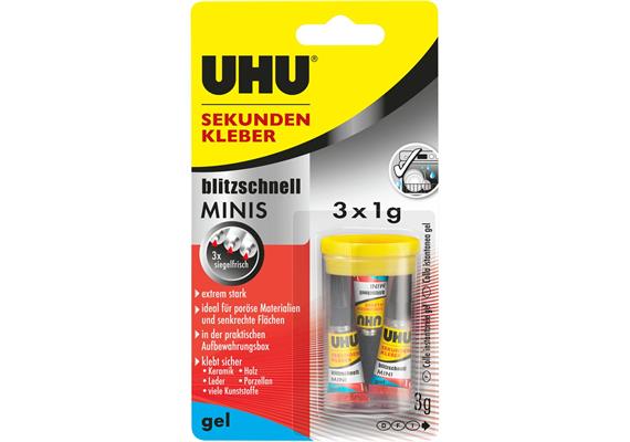 UHU 33155 Sekundenkleber MINIS Gel, 3 x 1 g