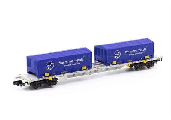 Arnold HN6659 4-achsiger Containertragwagen mit 2x blau 22' coil - N (1:160) | Bild 1