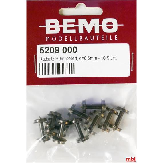 Bemo 5209 000 Scheibenradsatz, D = 8,6 isoliert (RS 3282 000 431), 10 Stück - H0m