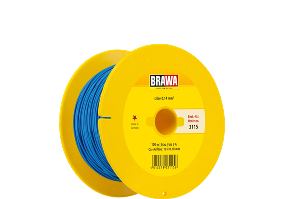 Brawa 3115 Litze 0,14 qmm, 100m Spule blau
