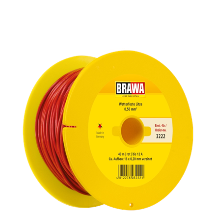 BRAWA 3222 Wetterfeste Litze, 0,50 mm², rot, 40 m