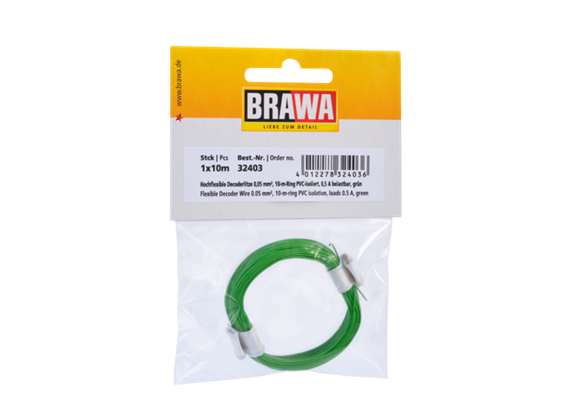 BRAWA 32403 Hochflexible Decoderlitze grün 0,05mm, Länge 10m