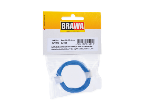BRAWA 32405 Hochflexible Decoderlitze blau 0,05mm, Länge 10m