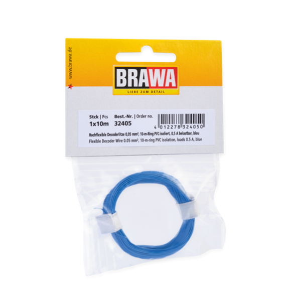 BRAWA 32405 Hochflexible Decoderlitze blau 0,05mm, Länge 10m