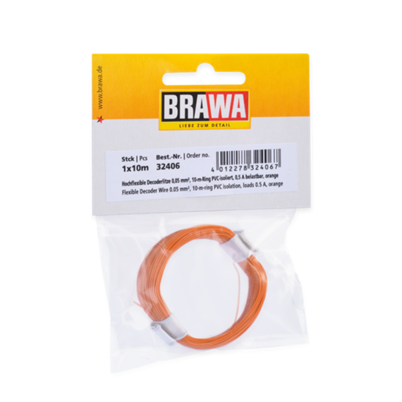 BRAWA 32406 Hochflexible Decoderlitze orange 0,05mm, Länge 10m