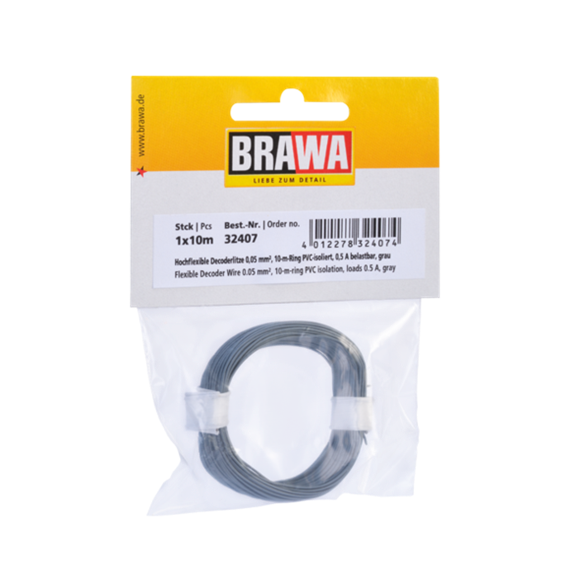 BRAWA 32407 Hochflexible Decoderlitze grau 0,05mm, Länge 10m