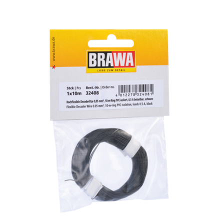 BRAWA 32408 Hochflexible Decoderlitze schwarz 0,05mm, Länge 10m