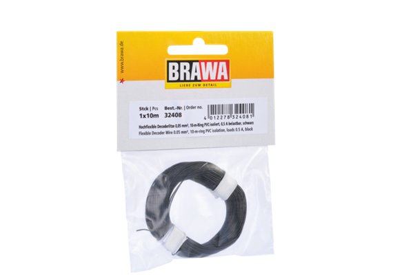BRAWA 32408 Hochflexible Decoderlitze schwarz 0,05mm, Länge 10m