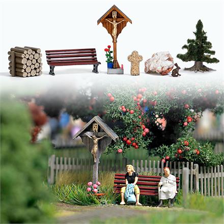 Busch 1148 Wegkreuz mit Zubehör, echt Holz - H0 (1:87)