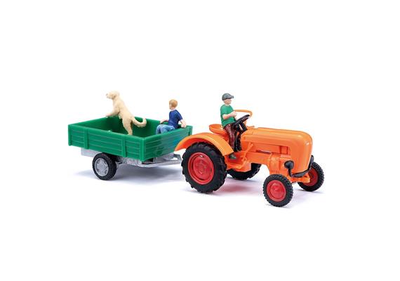 Busch 50052 Allgaier A 111 L mit Einachsanhänger und Figuren - H0 (1:87) | Bild 1