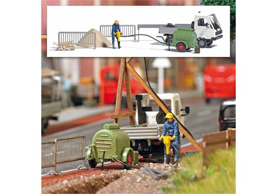 Busch 7904 Action Set: Kompressor mit Presslufthammer - H0 (1:87)
