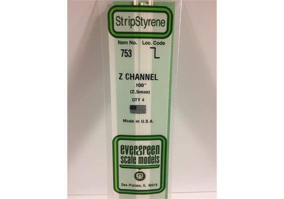 Evergreen 753 Z-Profil, 35 mm lang, Höhe 2,5mm, Dicke 0,45 mm , 4 Stück | Bild 2