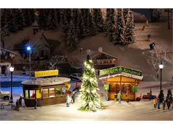 Faller 134002 2 Weihnachtsmarktbuden mit beleuchtetem Weihnachtsbaum - H0 (1:87)