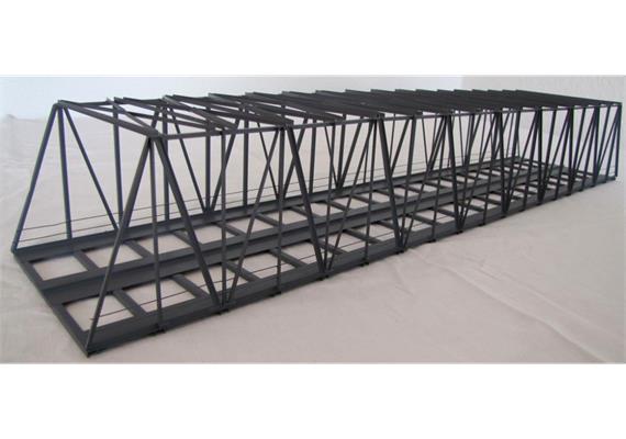 HACK 11560 K63S-2 Lange Kastenbrücke schräg, 63 cm grau, 2-gleisig - H0 (1:87)