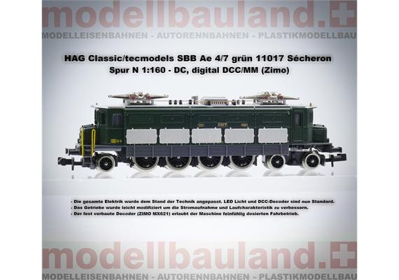 HAG Classic/tecmodels 8011017 SBB Ae 4/7 grün 11017 Sécheron, digital DCC/MM - N (1:160) | Bild 1