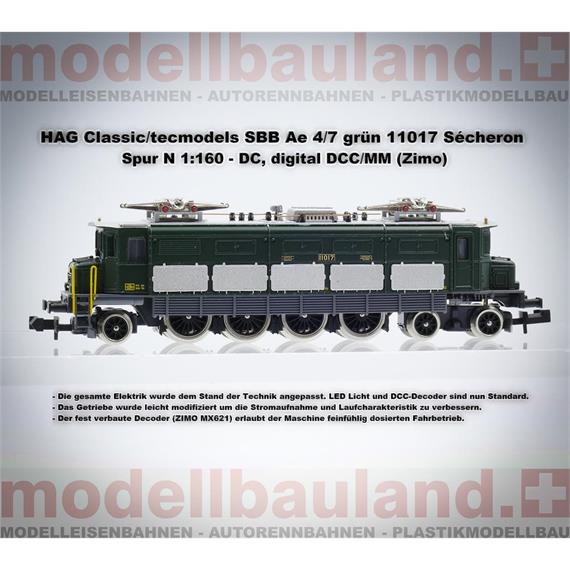 HAG Classic/tecmodels 8011017 SBB Ae 4/7 grün 11017 Sécheron, digital DCC/MM - N (1:160)