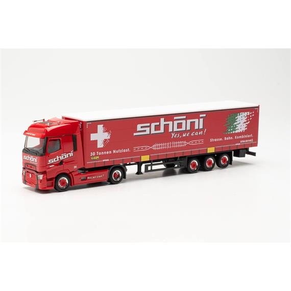 Herpa 316446 Renault T facelift Gardinenplanen-Sattelzug "Schöni International" - H0