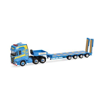 Herpa 318884 Scania CR 20 HD Semitieflade-Sattelzug mit Rampen "Martin Wittwer Wattenwil"