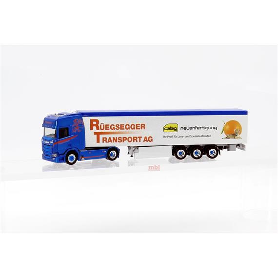 Herpa 952385 Scania CR Highline Schubboden-Sattelzug "Rüegsegger Transport AG" CH - H0