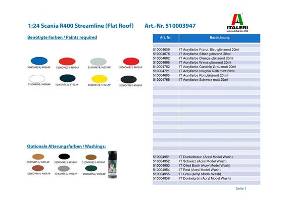 Italeri 3947 Scania R400 Streamline (Flat Roof) - Massstab 1:24 | Bild 3