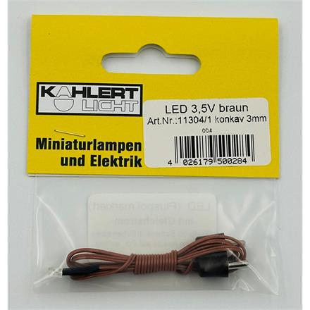 Kahlert 11304 LED, 3 mm mit braunem Kabel und Stecker 3,5V, leuchtet warm-weiss