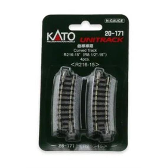 Kato 20-171 Gleis gebogen R 216-15°, 4 Stück - N (1:160)