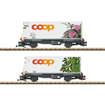 LGB 45885 RhB Containerwagen 2er-Set “coop®“, "Edellieschen" und "Schefflera" - Spur G IIm