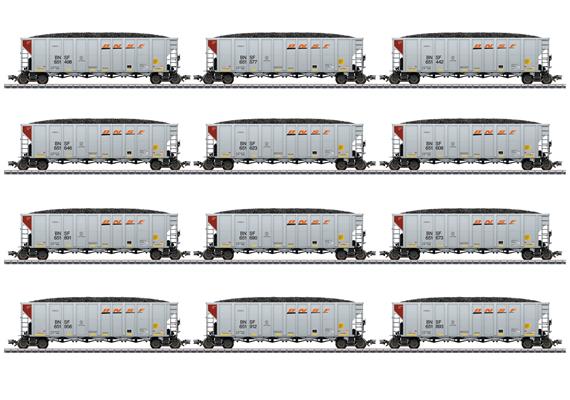 Märklin 45666 Hopper Car Set BNSF, zwölf Kohletransportwagen, AC 3L - H0
