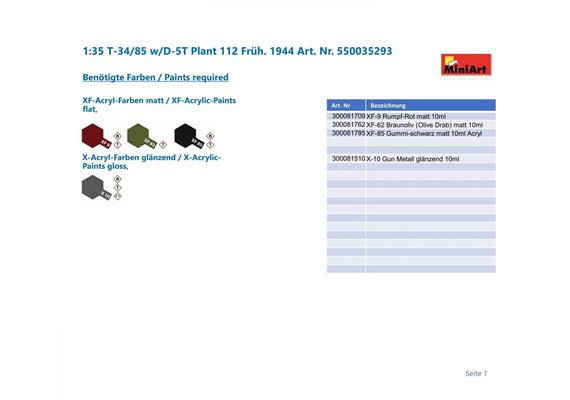 MiniArt 35293 T-34/85 w/D-5T Plant 112 Früh. 1944 - Massstab 1:35 | Bild 2