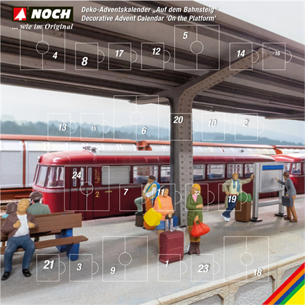 NOCH 65593 Deko-Adventskalender „Auf dem Bahnsteig", 24 Figuren - H0 (1:87)