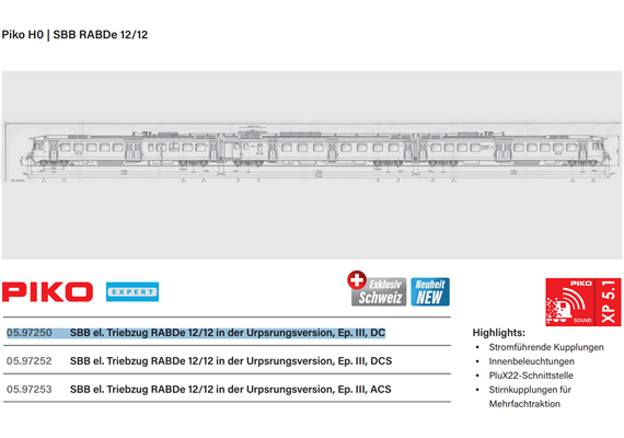 PIKO 97250 SBB Triebzug RABDe 12/12 3-teilig MIRAGE, rot, Ep. III, DC, analog - H0 | Bild 2