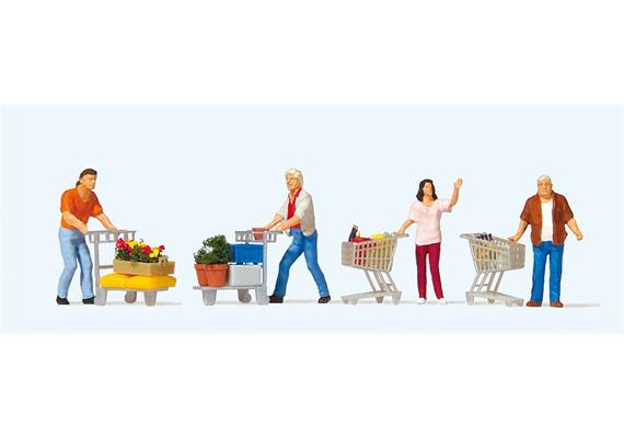 Preiser 10722 Kunden mit Einkaufswagen, H0 (1:87)