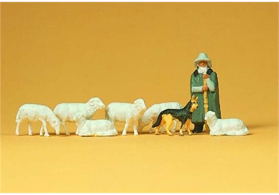 Preiser 14160 Schäfer mit Hund und Schafen - H0 (1:87)