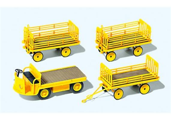 Preiser 17121 Elektrokarre mit 3 Anhängern deutsche Post Ep.III