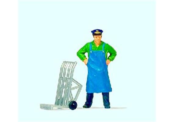Preiser 28125 Dienstmann stehend mit Gepäckkarre - H0 (1:87)