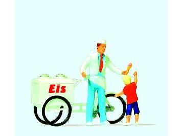 Preiser Eisverkäufer mit Eiswagen und Kind HO