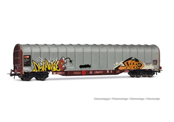 Rivarossi HR6681 SBB 4-achsiger Schiebeplanenwagen Rils, grau mit Graffiti, Ep. - H0 1:87