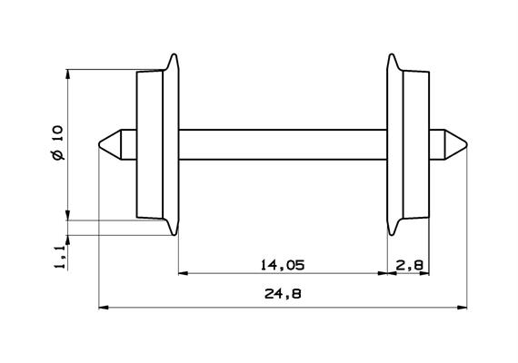 Roco 40178 AC-Radsatz, 10mm, Spitz-Achslänge 24,8mm, 2 Stück - H0 (1:87)