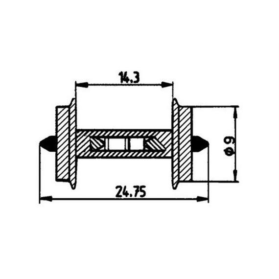 Roco 40187 GL-Radsatz 9mm für Gleisbesetztmeldung 18 kOhm Widerstand, 2 Stück - H0