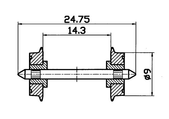 Roco 40197 Radsatz 2fach isoliert DC 9mm, 2 Stück - H0 (1:87)